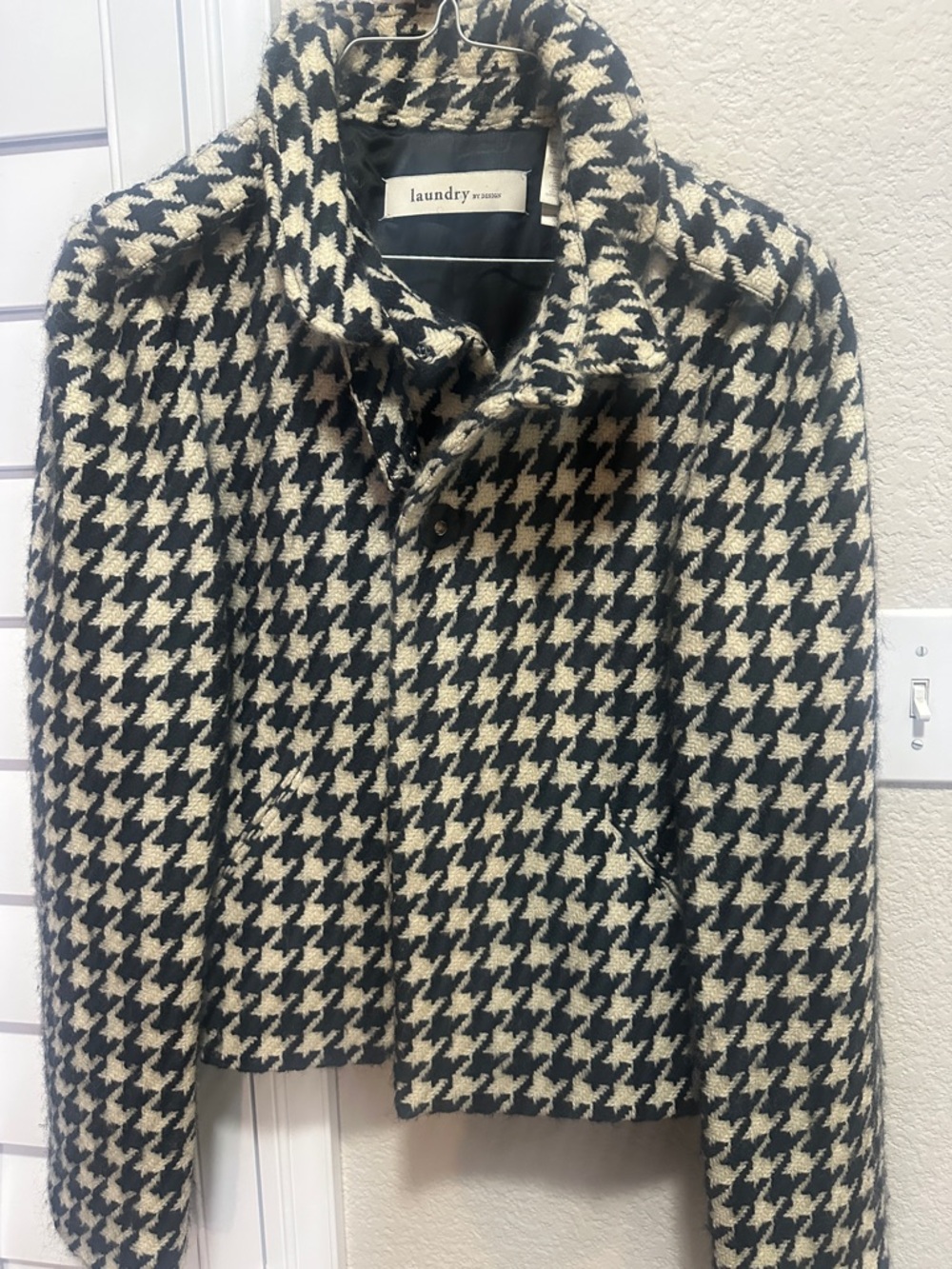 Laundry by Design Black and Cream Houndstooth Pea Coat